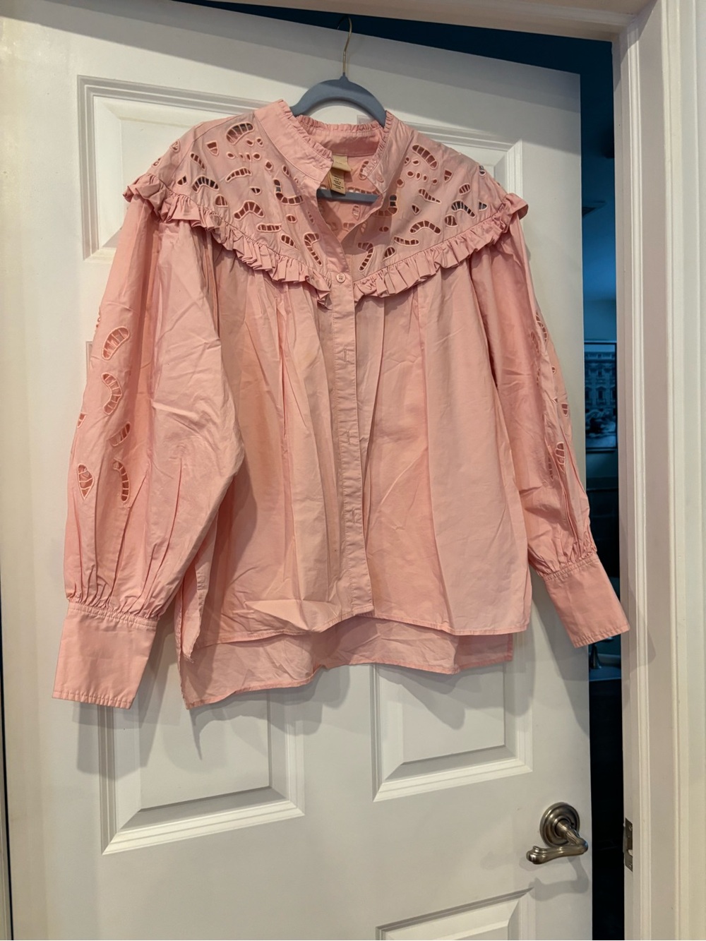 H&M Light Pink Eyelet Ruffle Cotton Blouse